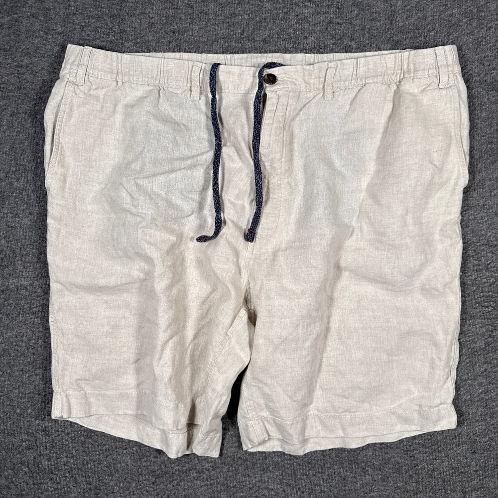 Caribbean Shorts Mens 50 Beige 100% Linen Drawstring Elastic Waist Summer 10"
